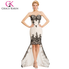 2015 Vestidos altos bajas del baile de fin de curso del nuevo del diseño de la tolerancia Karin exquisita del amor con el tren Appliqued y transparente puro CL6044-1